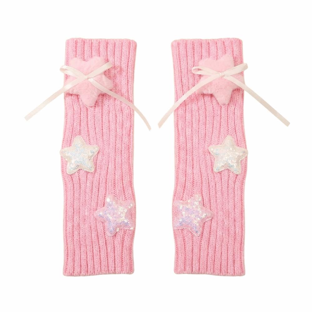 Plüsch Weiche Gestrickte Armstulpen Pailletten Stern Verziert Halbfingerhandschuhe Herbst Winter
