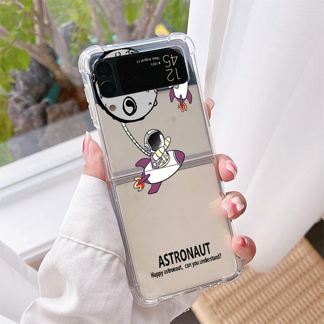 Luksusowe etui na Samsunga Galaxy Z Flip 3 4 5G Funda Z Flip3 Przezroczyste PC Twarde Wstrząsoodporne Tylne Etui na Telefon Uroczy Astronauta Planeta