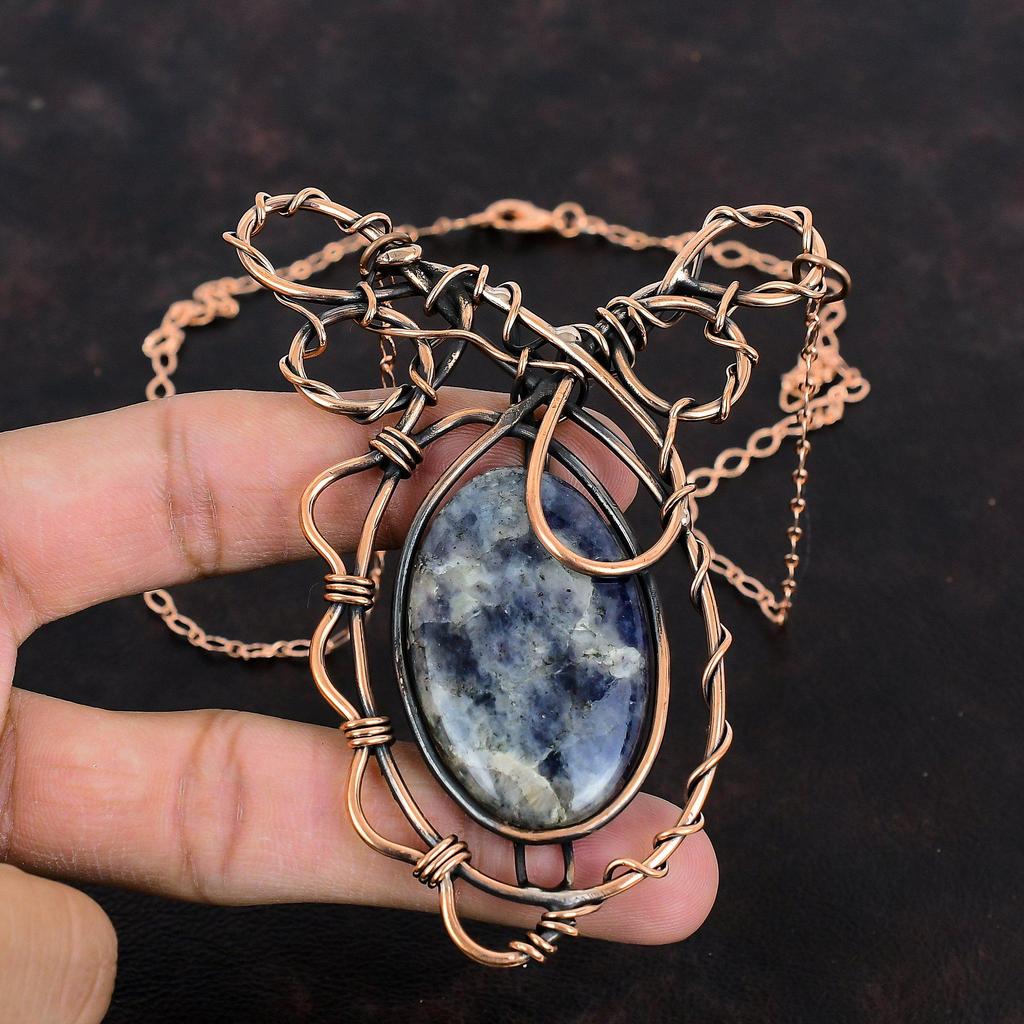 Iolite Sunstone Copper Necklace Wire Wrapped Necklace Gemstone Jewelry Adjustable Necklace Handmade Necklace For Gifts Unique Copper Jewelry