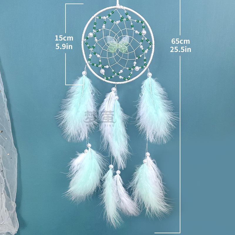 Butterfly Dream Catcher Pink Feather Pendant Creative Hand-woven Bedroom Curtain Hanging Ornaments Birthday Gift Home Decoration