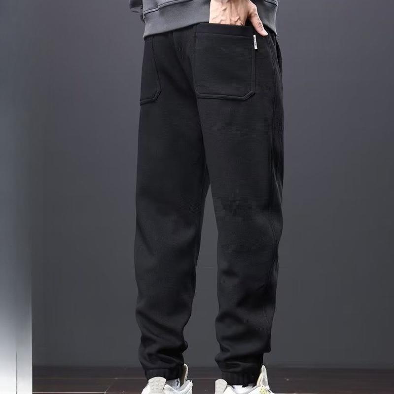 Men's Autumn Winter Japanese Style Cuffed Loose Sports Drawstring Sweatpants Fleece Lined Thickened Warm Casual Long Pants