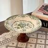 Ruhan Ceramic Light Luxury High-Footed Fruit/Soup Plate with Wooden Base