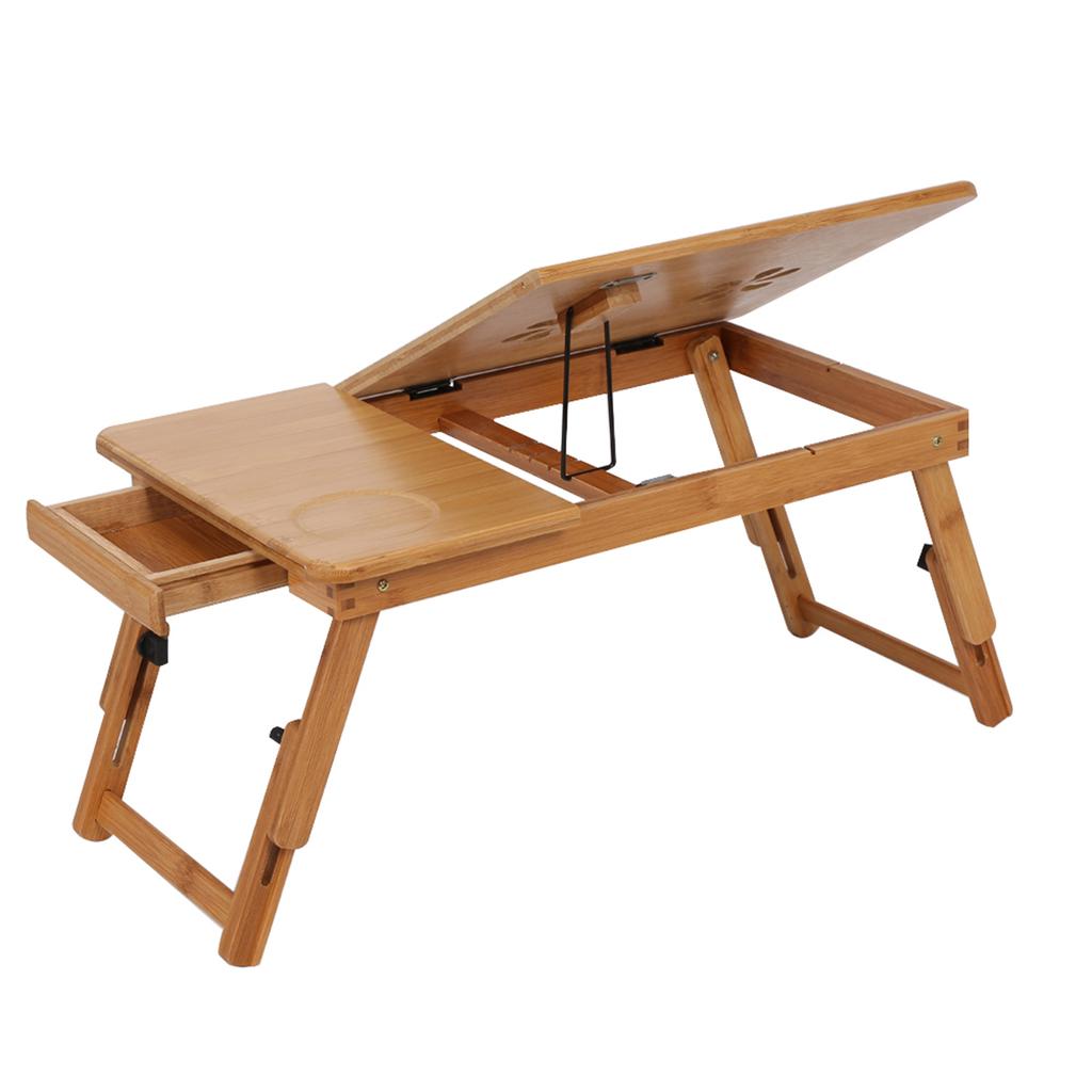Portable Folding Bamboo Bed Laptop Desk Adjustable Lap Notebook Table Stand Tray with Drawer