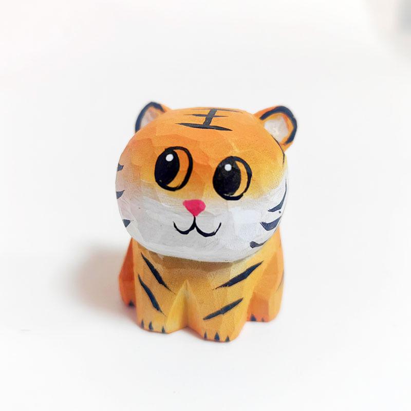 Handcrafted Solid Wood Tiger Ornament for Home or Office Decor