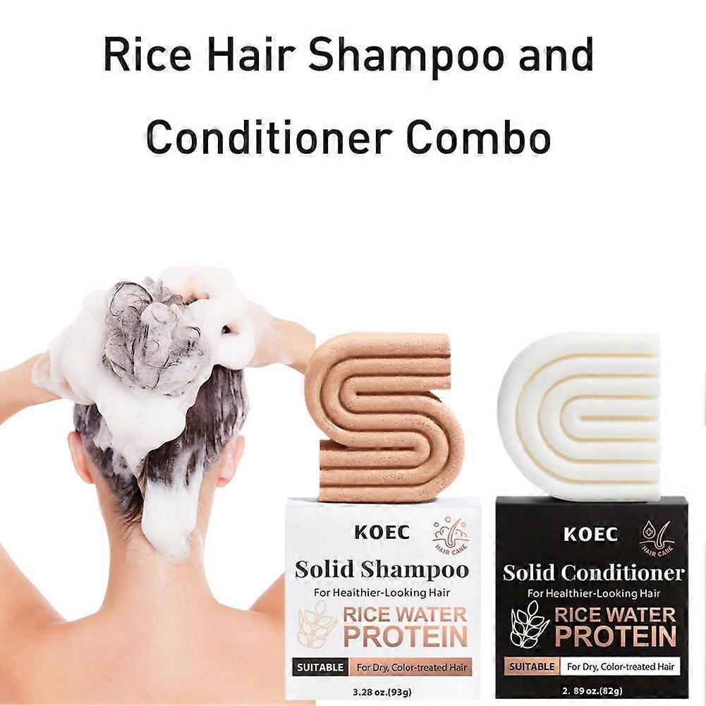 Solid Shampoo And Conditioner Bar Set With Natural Rice Essence Sulfate Free For Travel Eco Friendly Hair Care