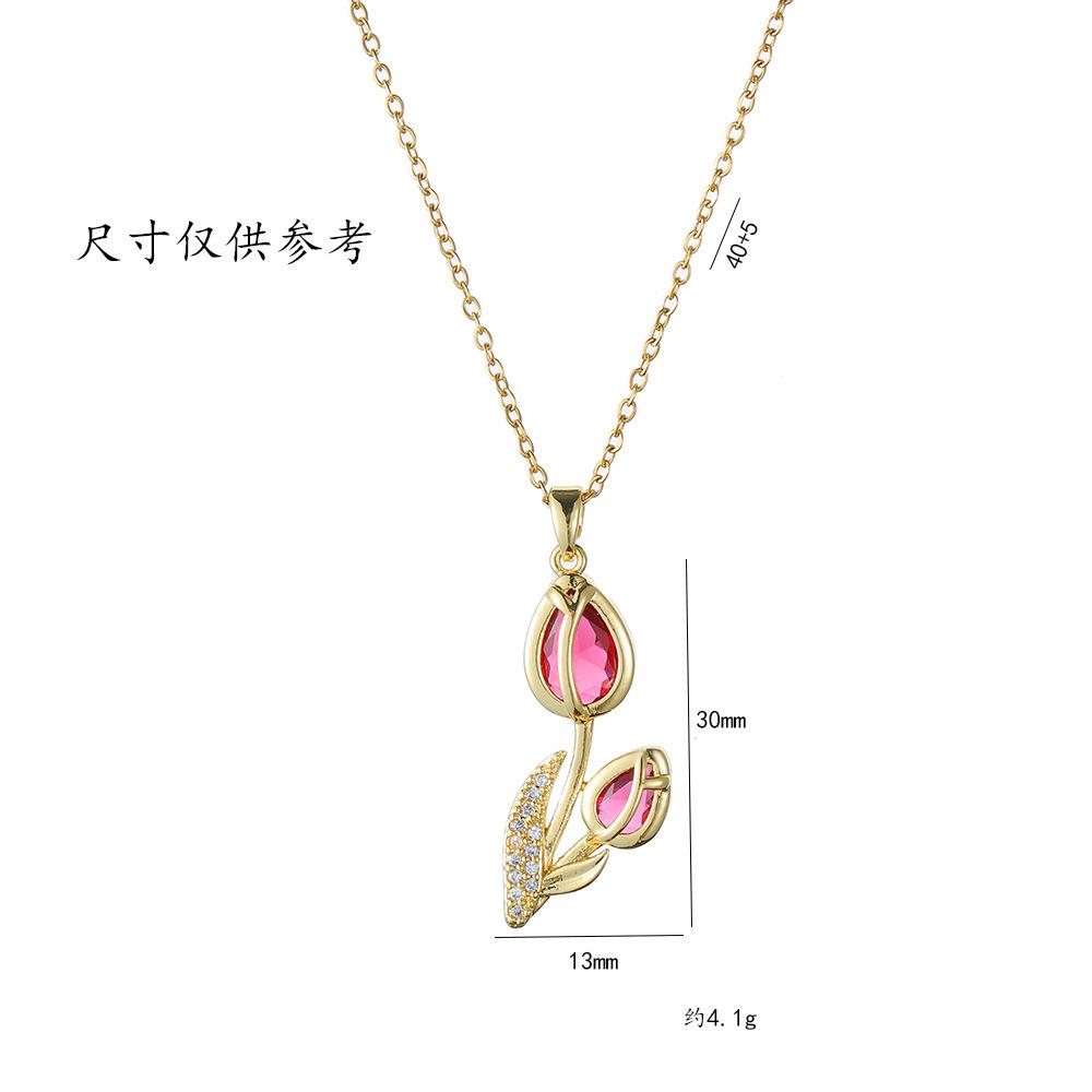  European American New Tulip Zircon Necklace High-end Real Gold Electroplating Niche Design Versatile Women Jewelry Gift