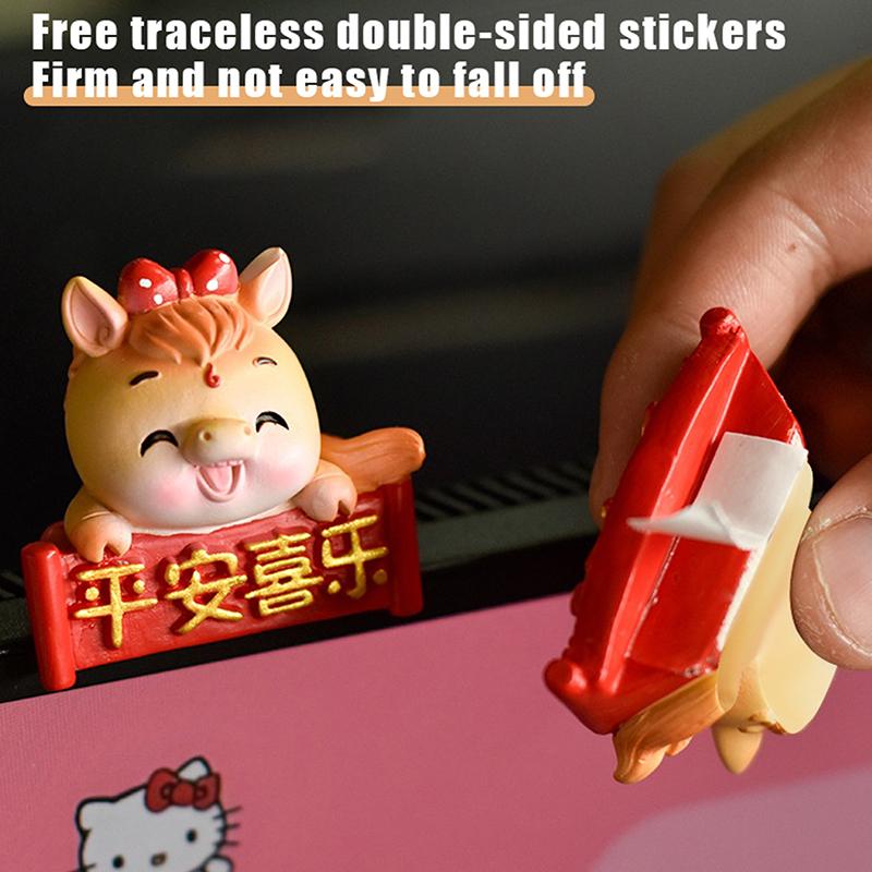 Year Of The Horse Cartoon Resin Decoration For Desk Car Dashboard TV PC Monitor Cute Animal 3D Pony Doll Figurine Car Ornament