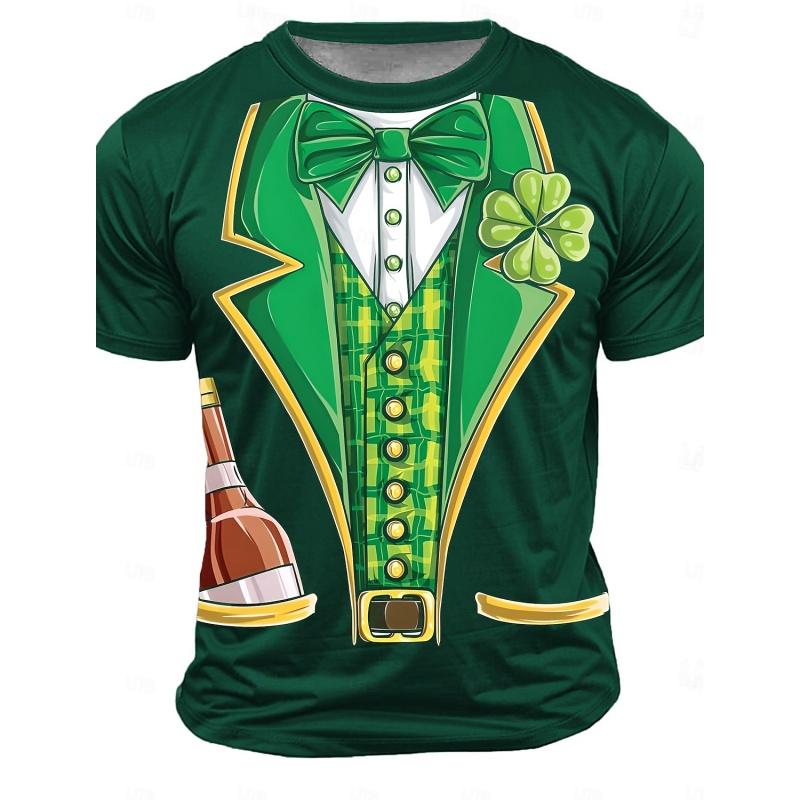 St. St. Patrick's Day Muster T-Shirt Für Herren Kleeblatt Fake Anzug 3D Gedruckte T-Shirts Lässig Unisex Kurzarm Rundhals Oberteil Street T-Shirts