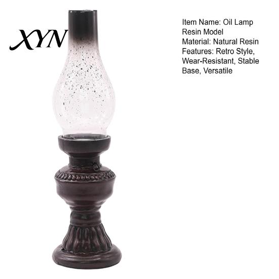 Smoked Glass Candle Holder Miniature Kerosene Lamp Resin Holder, Retro Oil Figurine with Broken Dot Shade & Carved Base, Tabletop Decor for
