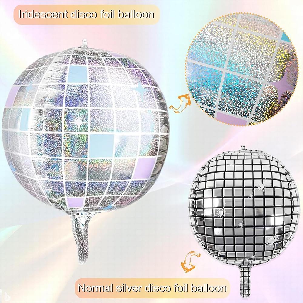 Disco ball balloons are suitable for disco party decoration, birthday party decoration 4D rainbow disco metal balloons with star