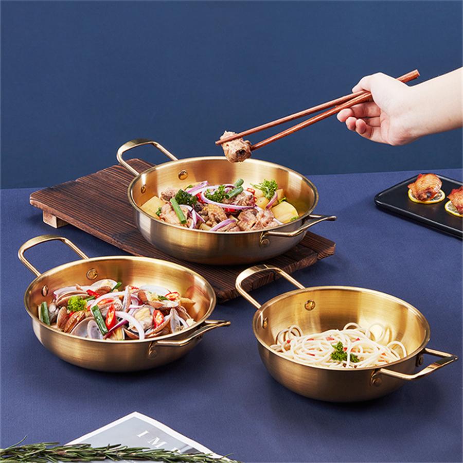 Japanischer Silber Gold Edelstahl Doppelgriff Nudelsuppe Kochtopf Mini Hot Pot 18-26CM