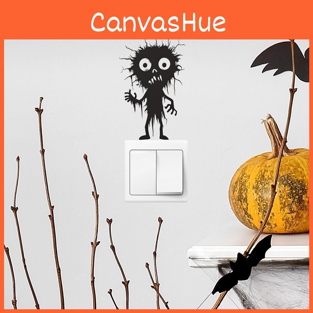 Features Black Halloween Cartoon Switch Sticker Pvc Wall Decor For Living Room