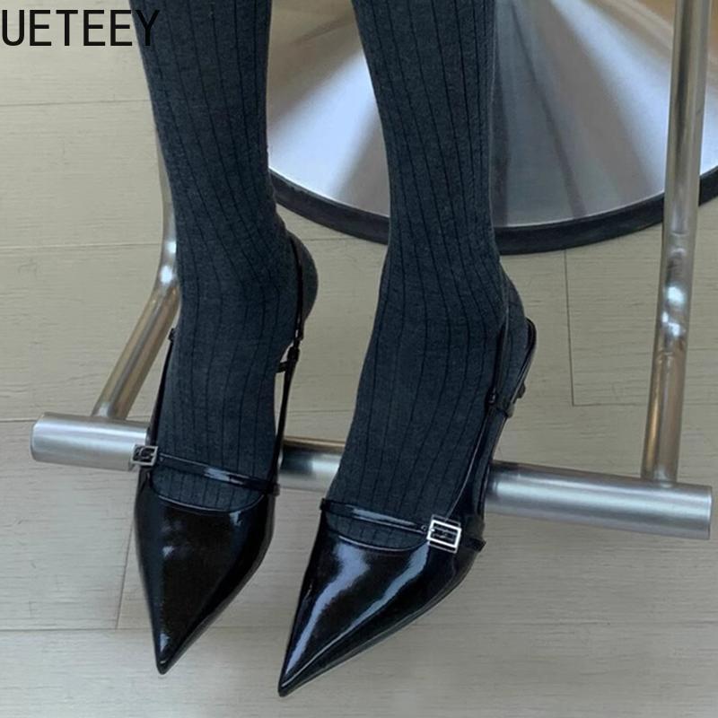 Fashion 2025 Summer Pointed Toe Women Sandals Fashion Shallow Singbacks Shoes Design Style Low Heels Banquet Party Sandals Shoes