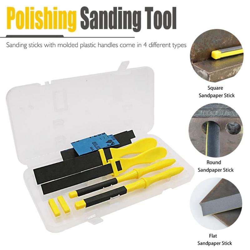 4Pcs Polishing Sandpaper Kits Sandpaper Flat File Wood Rasp File Set Sanding Paper Sand Tool with Plastic Stick