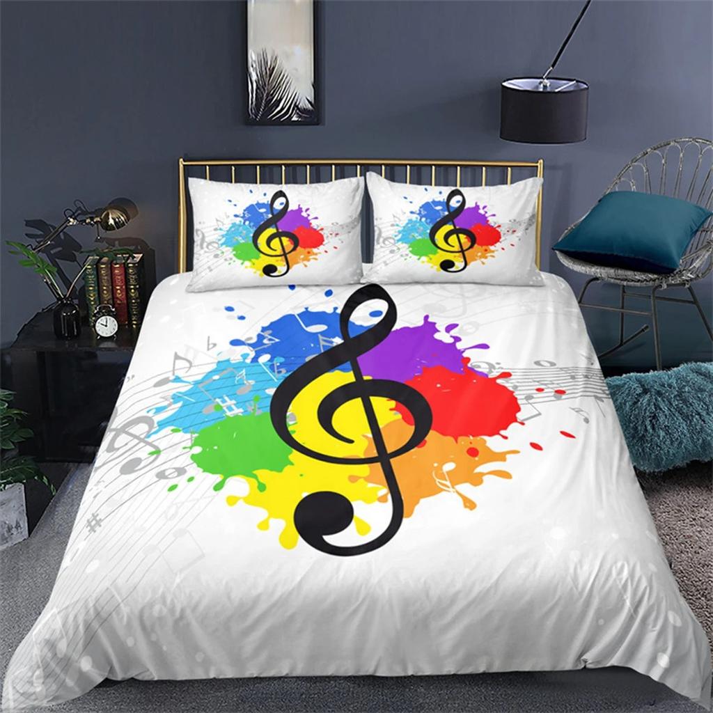 Vintage Guitar Duvet Cover Set Music Theme 2/3Pcs Bedding Set For Kids Teens Adult Microfiber Print Comforter Cover Pillowcase