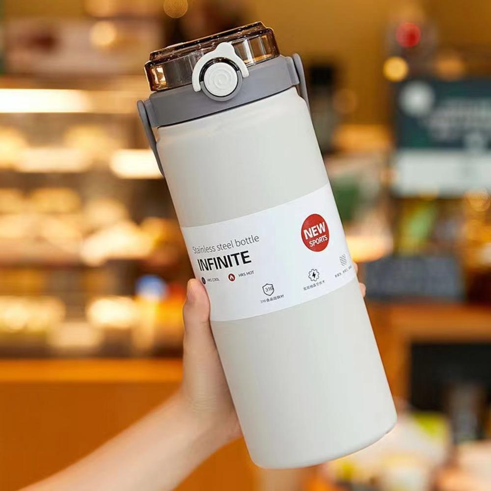 1L/1.2L Thermos Cup Stainless Steel Vacuum Flask Household Straw Thermal Bottle Car