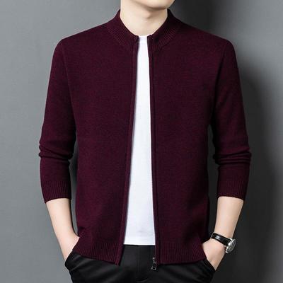 Brand High-End Pure Wool Men's Cardigan Jacket - Autumn/Winter Thick Zipper Stand Collar Knitwear
