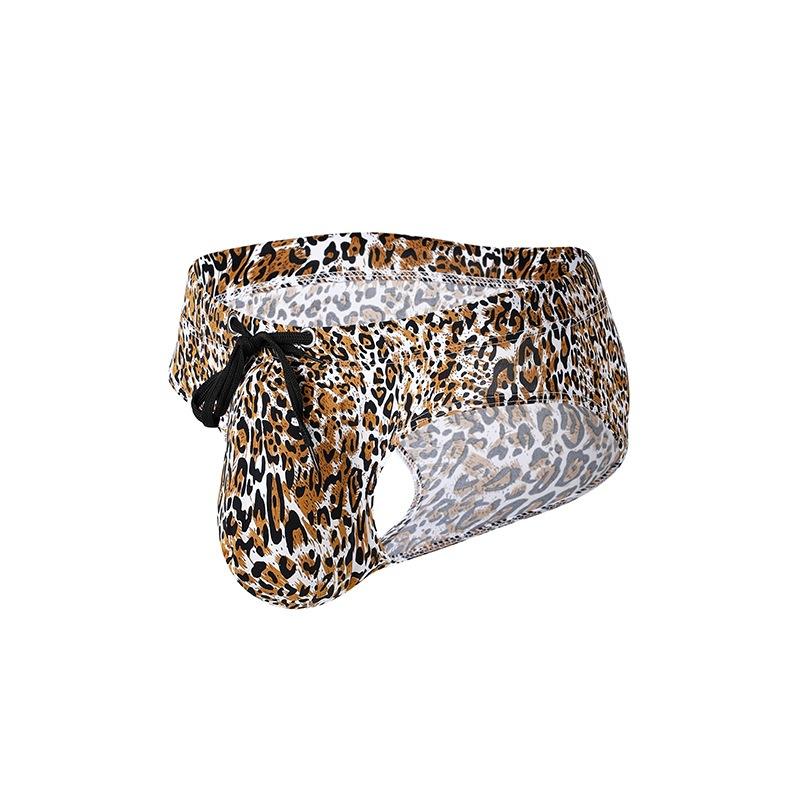 Men's Summer Leopard Print Tethered Swimming Ice Silk Quick-drying Low-rise Briefs