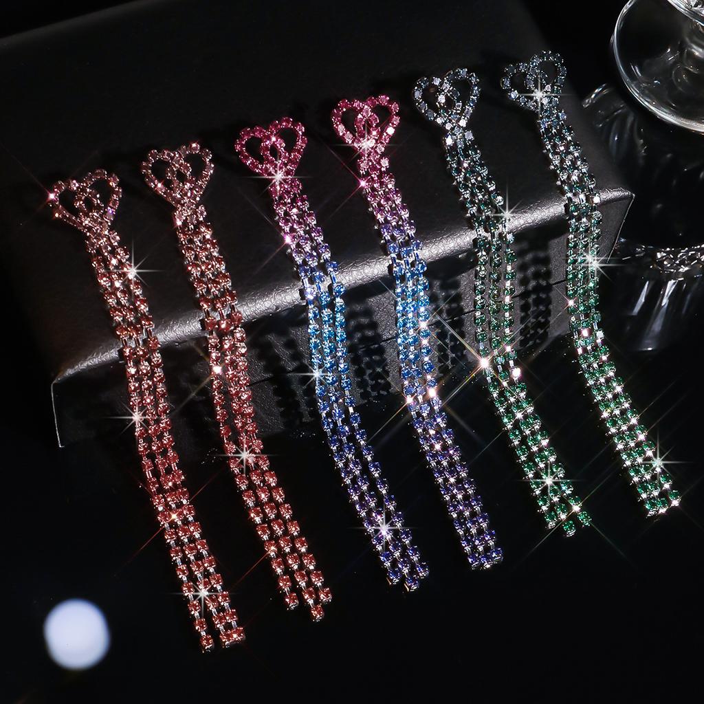 High-end Luxury Shiny Crystal Long Love Earrings