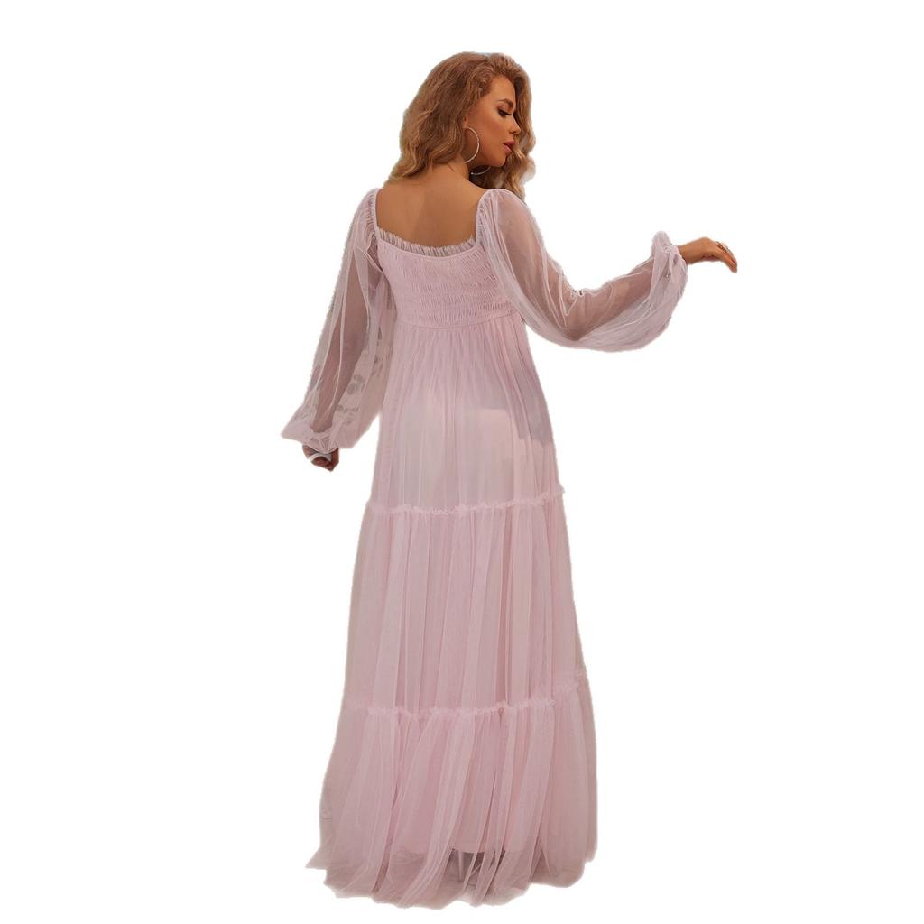 European and American women's clothing maternity clothing summer new dress sweet mesh pregnancy fluffy long-sleeved skirt