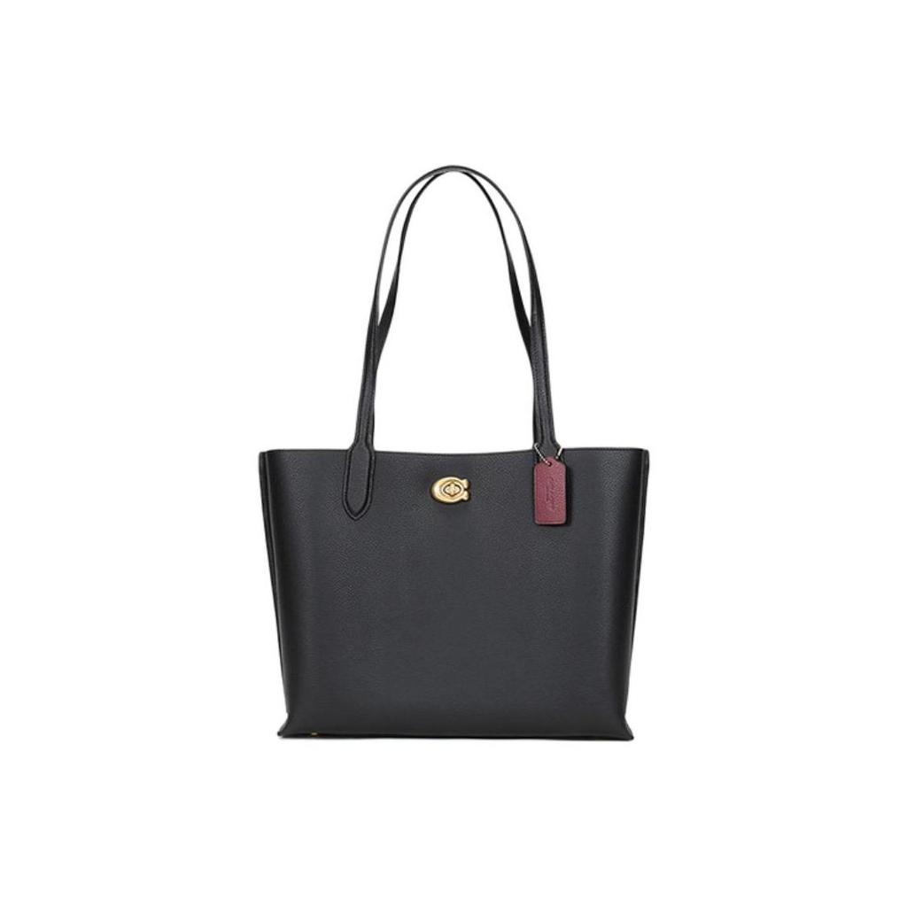 Coach 34 Large Capacity Knob Solid Color Leather Tote Bag Women Tote Bags Black C0689-B4BK