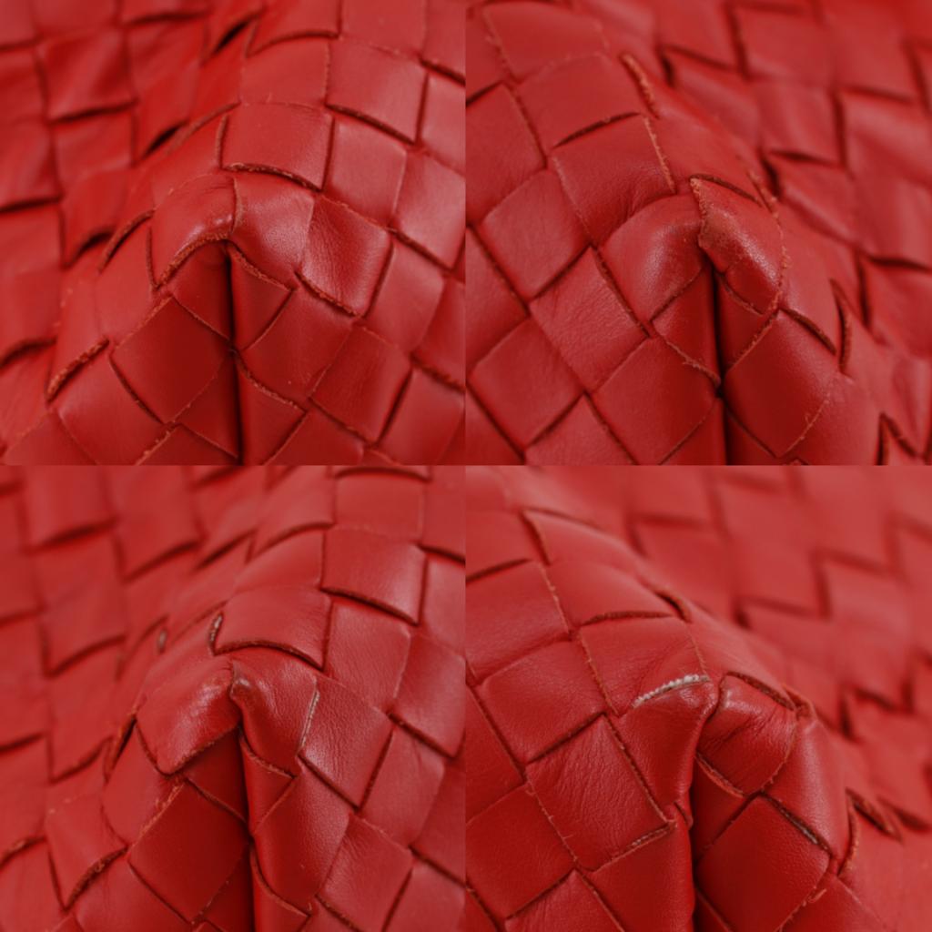 BOTTEGAVENETA Intrecciato Shoulder Bag Red Calfskin Women Used
