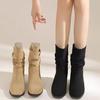 Herbst Damen Spitzschuh Klobiger Absatz Reitstiefel Retro Damen Mid-Calf Stiefel Outdoor Casual Schuhe mit Absatz Zapatos De Mujer
