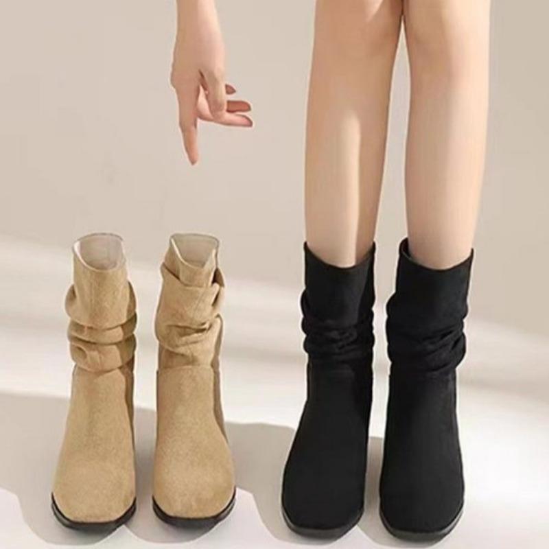 Herbst Damen Spitzschuh Klobiger Absatz Reitstiefel Retro Damen Mid-Calf Stiefel Outdoor Casual Schuhe mit Absatz Zapatos De Mujer