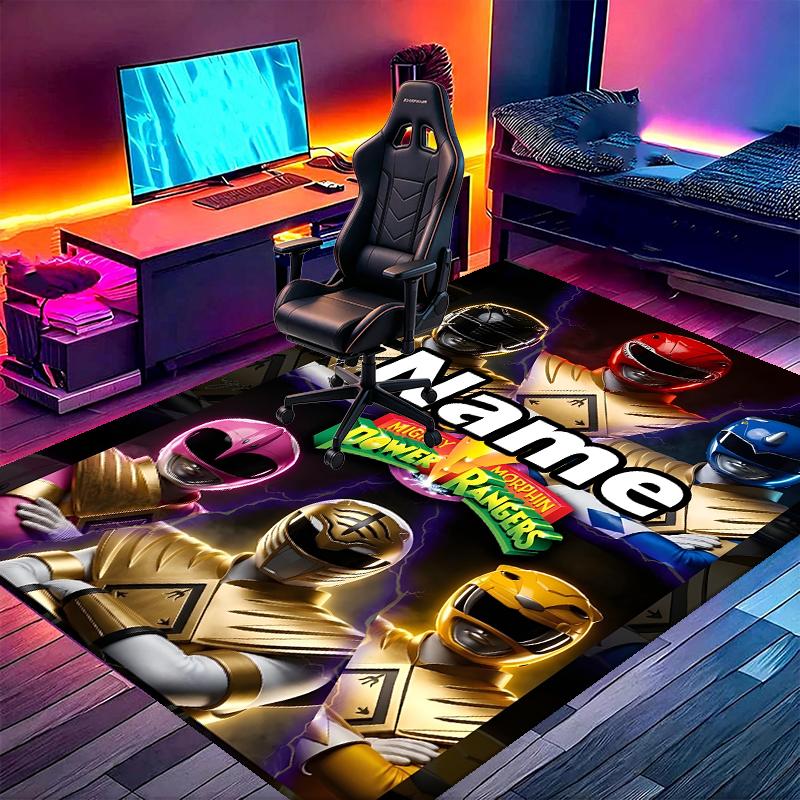 Custom Name Personalized Mighty Morphin Power Rangers Print Carpet, Versatile Home Decor Rug, for Playroom, Apartment, Balcony, Entryway, Hallway Gift