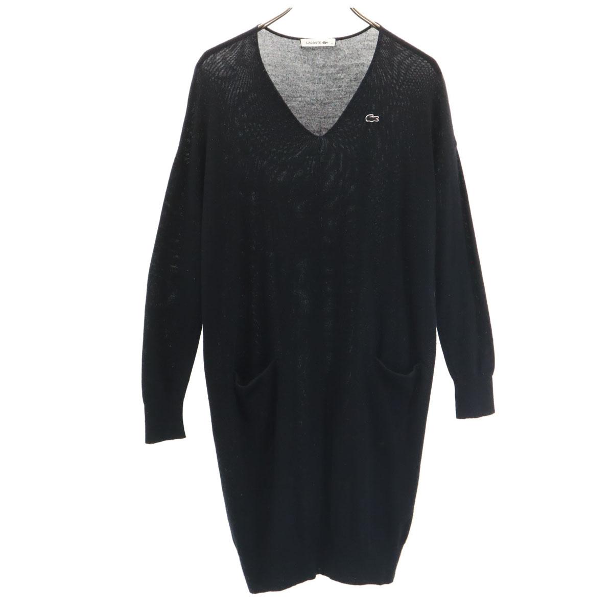 

LACOSTE Made in Japan 100% wool Long sleeve V neck one piece 36 black Women Used
