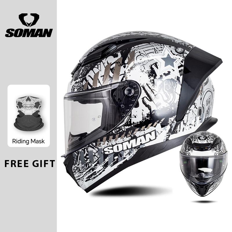 Men Women Full Face Helmet Cascos Para Motos DOT Approved SOMAN Motorcycle Helmets Retro Vintage Full Face Helm