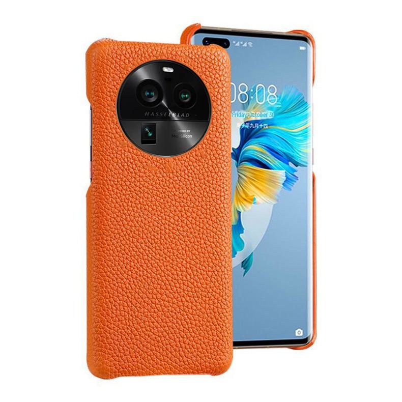 OPPO A2 Leather Half-Cover Case with Litchi Pattern - Genuine Cowhide Protective Cover for A2Pro