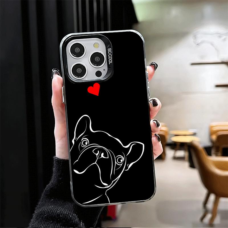 Französische Bulldogge Schwarz Design Weiche Handyhülle für iPhone 15 16 17 Pro Max 17Air 16E 14 Plus 13 12 Mini Stoßfeste Hülle Rückschale