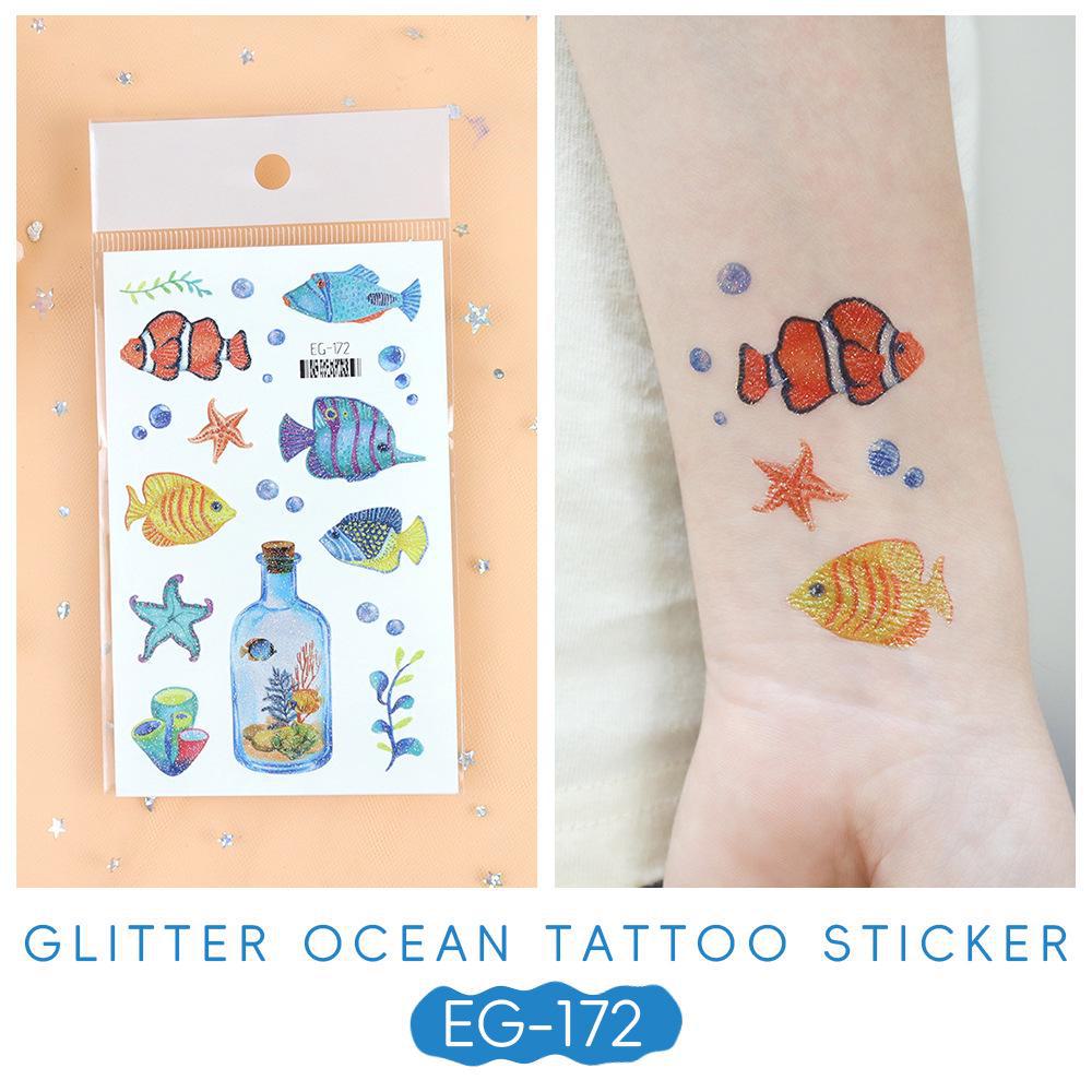 

2023 Ruikalong водонепроницаемые блестящие морские животные мультфильм татуировки наклейки для детей 75x120 mm