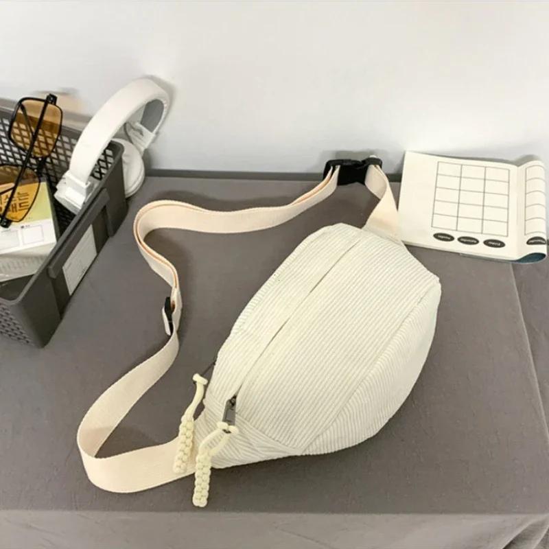 Women Waist Pack Large Capacity Corduroy Fanny Pack Street Style Chest Bag Fashi Shoulder Crossbody Bags Casual Waist Belt Bag