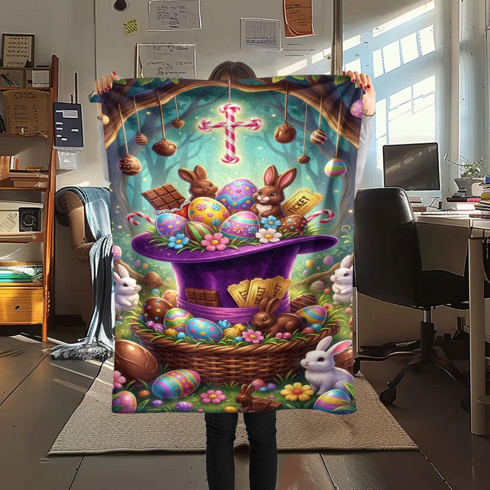 1Pc Easter Egg Print Flannel Blanket, High Quality Comfortable for All Seasons, Home Decor, Warmth and Comfort, Perfect for Christmas Gifts