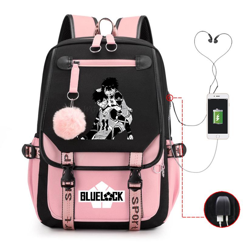Blaues Gefängnis Anime Schultasche College Stil Große Kapazität Mittelschüler USB Rucksack