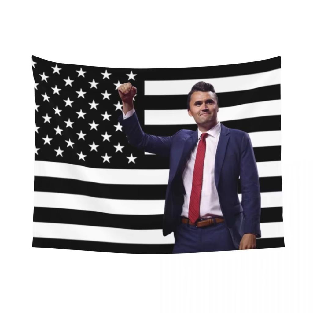 Charlie Kirk American Flag Tapestry - Colorful Polyester Wall Hanging Tablecloth Retro Blanket For Room Decor Flat Print