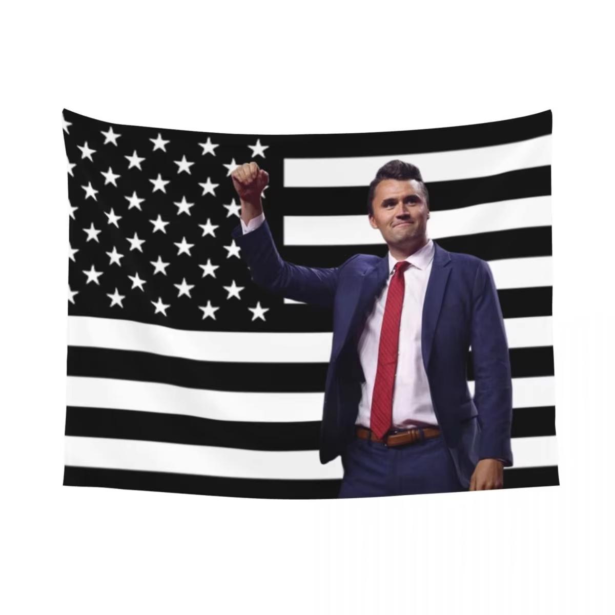 

Charlie Kirk American Flag Tapestry Colorful Polyester Wall Hanging Tablecloth Retro Blanket for Room Decor Flat Print 74x94cm(29x37in)