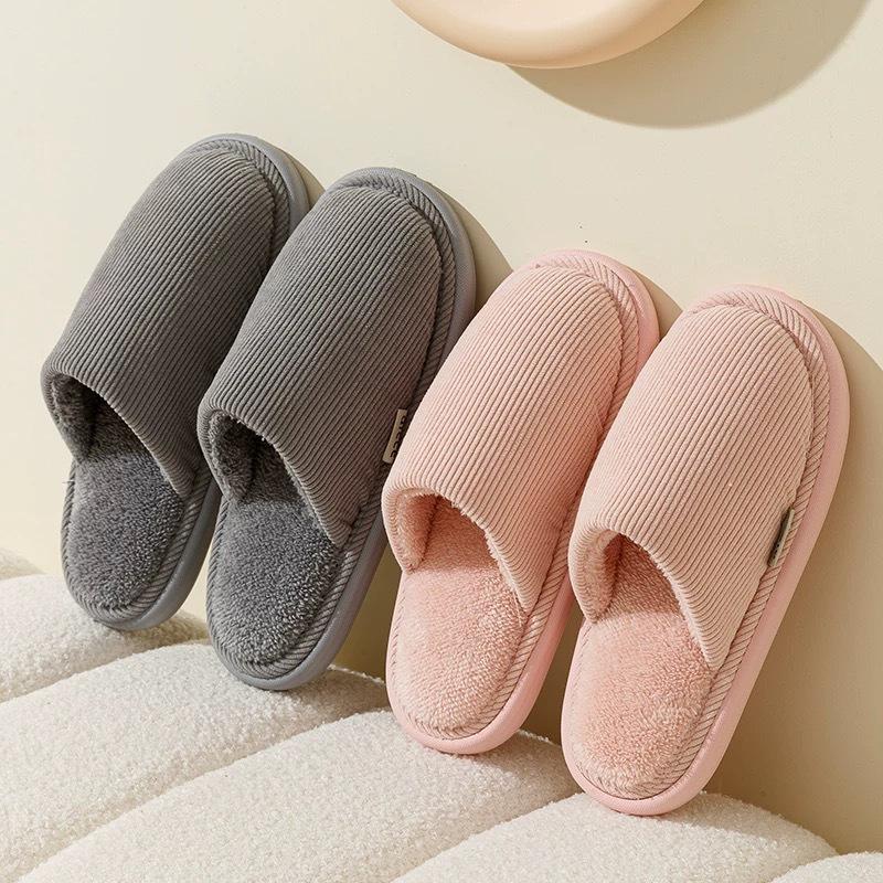 Women Fleece Lined Slippers Warm Indoor House Shoes Non Slip EVA Sole Couple Home Comfortable Winter Cotton Shoes