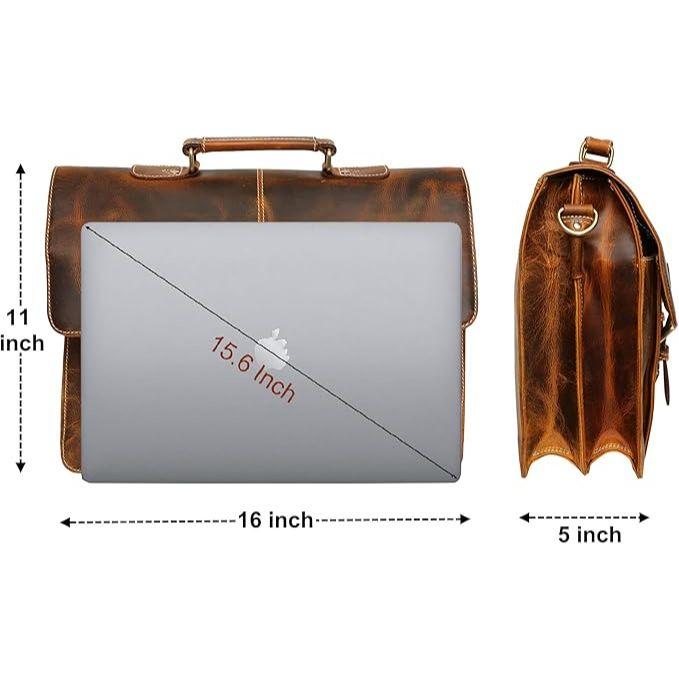 Handmade Leather Shoulder Briefcase Messenger Bag Mens 16 Inch Laptop Satchel