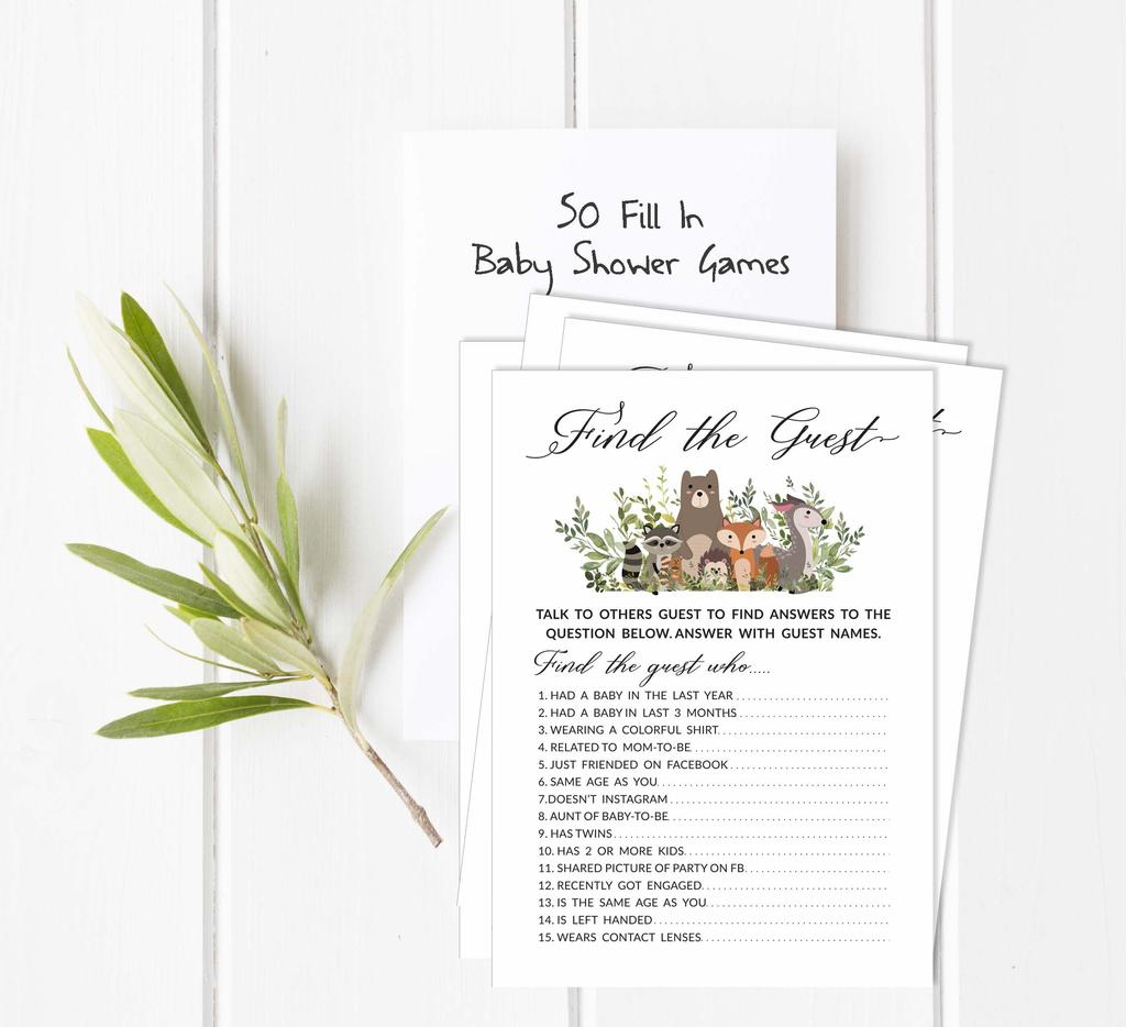 Inkdotpot Leaves & Animals Baby Shower Game Set Of 50 BabyA AlphabetA ABCA Game Gender Neutral Party