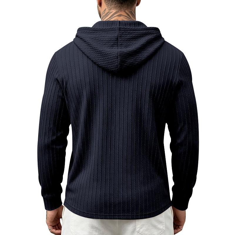 Pánská mikina s kapucí, dlouhým rukávem, pruhovaná, ležérní, pullover