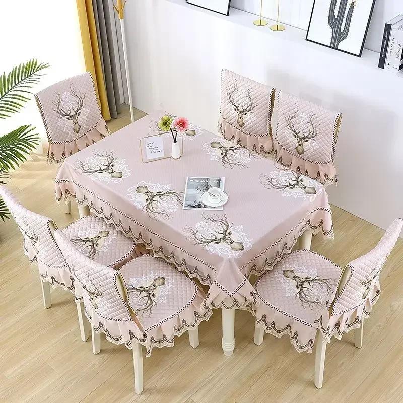 Light Luxury Wave Lace Stolsöverdrag Förtjockad Matbordsduk Kudde Europeisk stil Stor blomma Bordsduk Stolsöverdrag