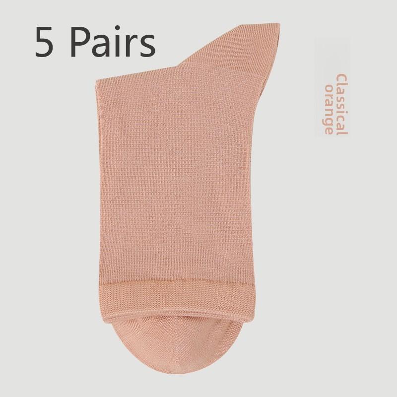 5 Pairs of Female Autumn Silk Deodorizing and Sweat Absorbing Long Tube Cotton Socks
