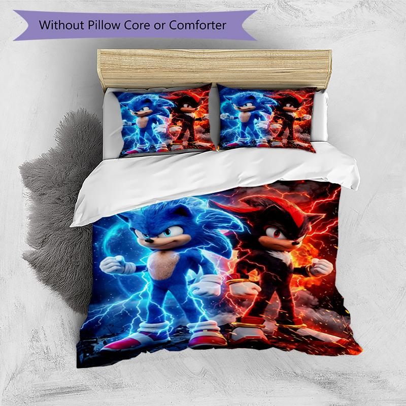 3pcs Sonic5 Design Cover Set - HD Printed Bedding with 1 Cover and 2 Pillowcases - Perfect for Home and Dorm Decor