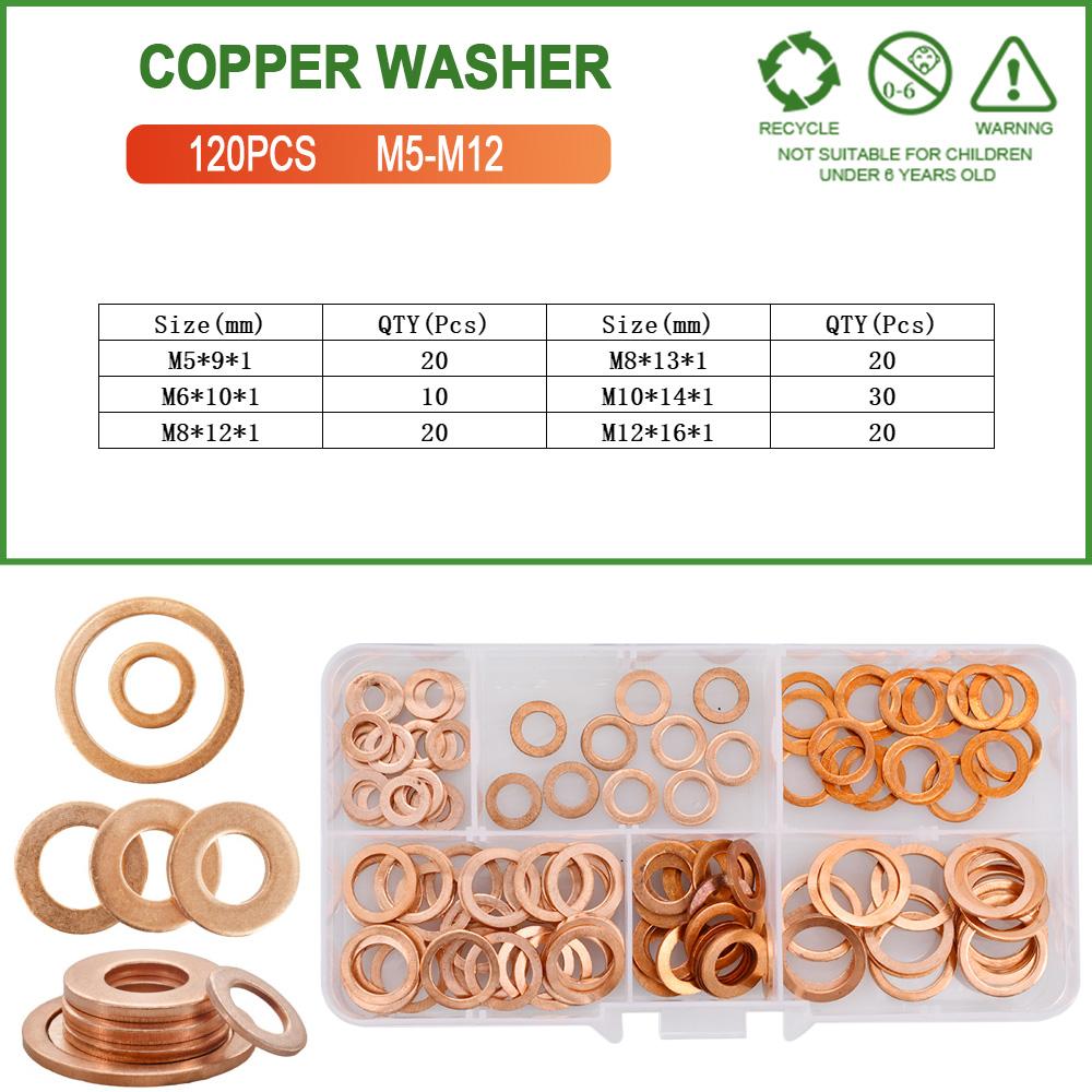 Solid Pure Copper Washers Annealed M5 M6 M8 M10 M12 M14 M16 M20 Sump Plugs Oil Seal Oring Spacers Motorcycle Flat Gasket Kit Oil Drain Plugs 3