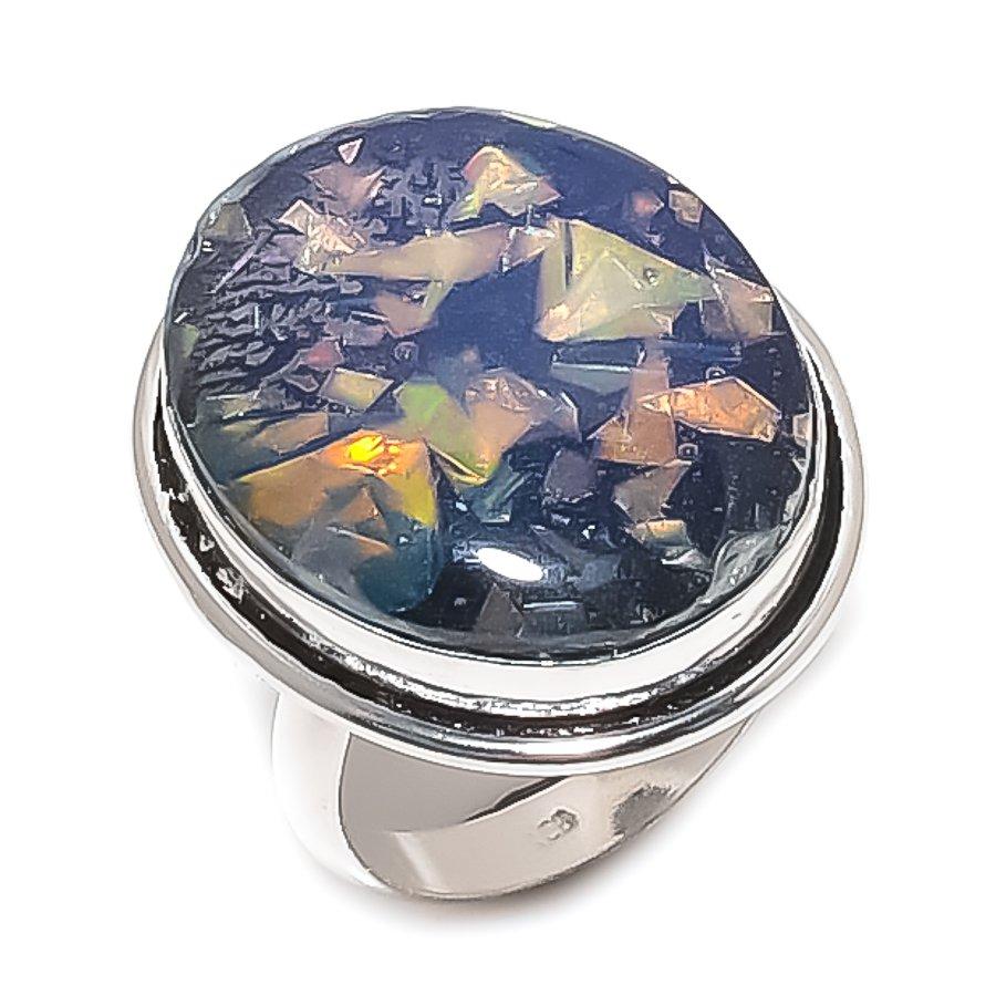 Blue Triplet Opal Gemstone Handmade 925 Sterling Silver Jewelry Ring Size 8 u8H66