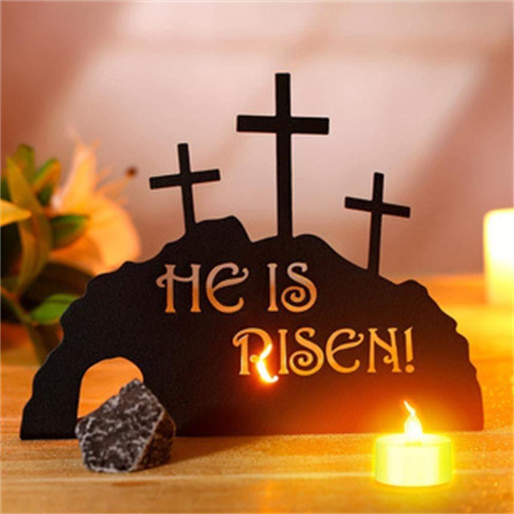 He Is Risen Cross Easter Scene Black Color Easter Decoration Christian Jesus Scene Ornaments