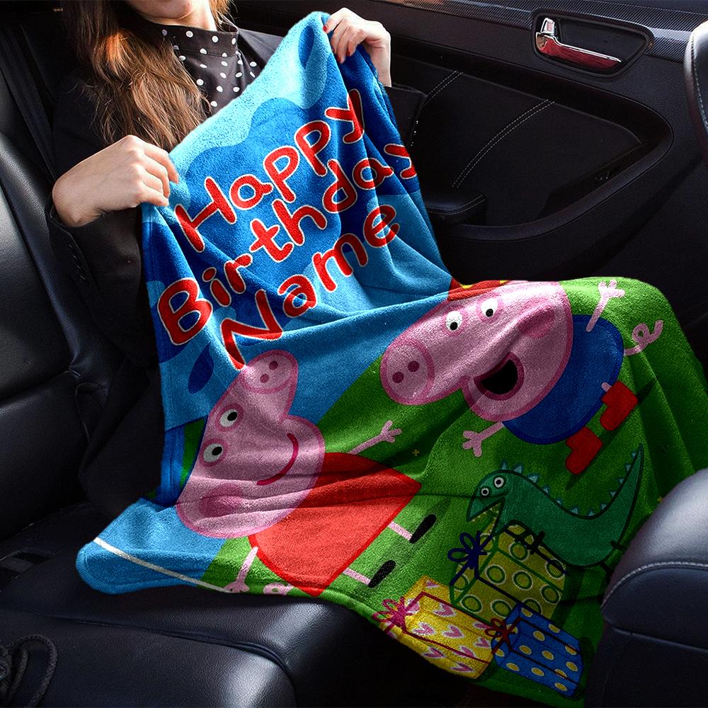 Custom Name Peppa Pig Theme Printed Blanket - Perfect for Couch, Bed, Travel & Outdoor Use | Machine Washable, Cozy & Durable.